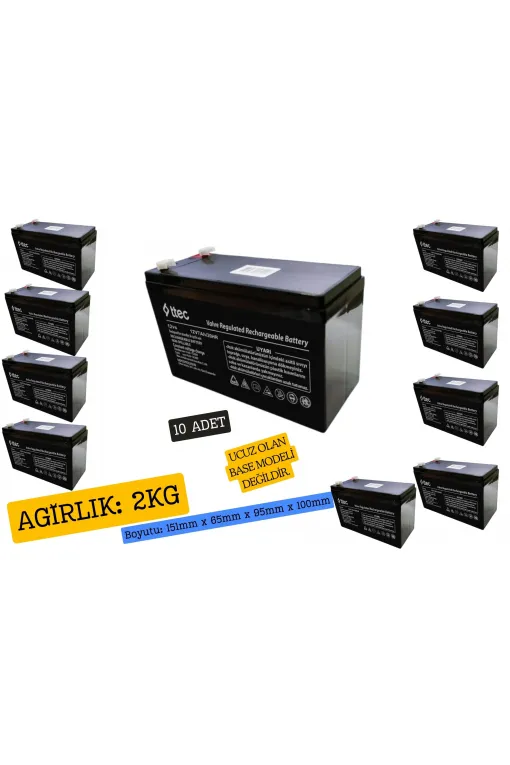 TTEC 12V 7A Yüksek Gramaj 2KG Kuru Bakımsız Akü 10 Adet